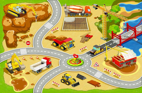 Booooom Jackson Kids Construction Site Play Rug Non-Slip Construction Vehicles Play Mat