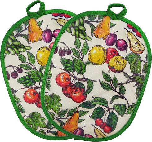 Pot Holders Set of 2, Heat Resistant Kitchen Oven Gloves with Transparent Silicone Shell and Fruit Flower Lining