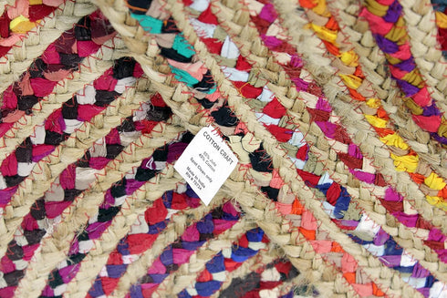 COTTON CRAFT Jute Chindi Braid Rag Rug - 3 Feet Round Multi Color, Handwoven Reversible Natural Cotton
