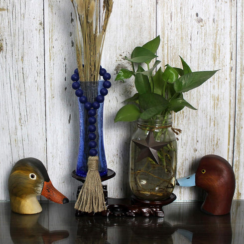 CVHOMEDECO. Wood Beads Garland with Tassels 3 PCS, Rustic Wooden Prayer Bead String Wall Hanging Accent