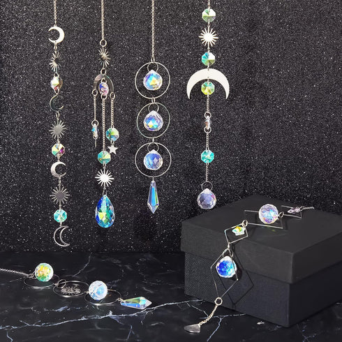 Ysleen 10 Pcs Colorful Crystals Suncatcher Hanging Sun Catcher for Window with Chain Pendant Ornament Garden Prism