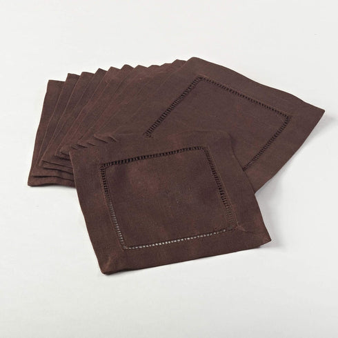 SARO LIFESTYLE Everyday Collection Hemstitched Cocktail Napkin, Set of 12, 6", Chocolate