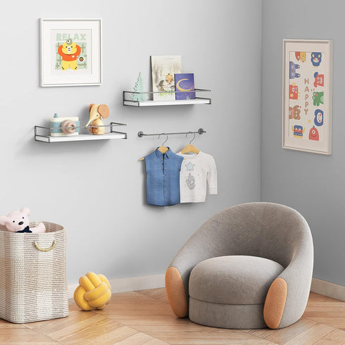 Set 2) Forbena White Floating Shelves for Bathroom Organizer Over Toilet, Bathroom Shelves Wall Mounted with Towel