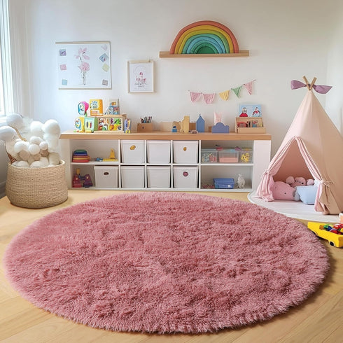 ONASAR Blush Round Rugs 6ft for Living Room Bedroom, Fluffy Circle Area