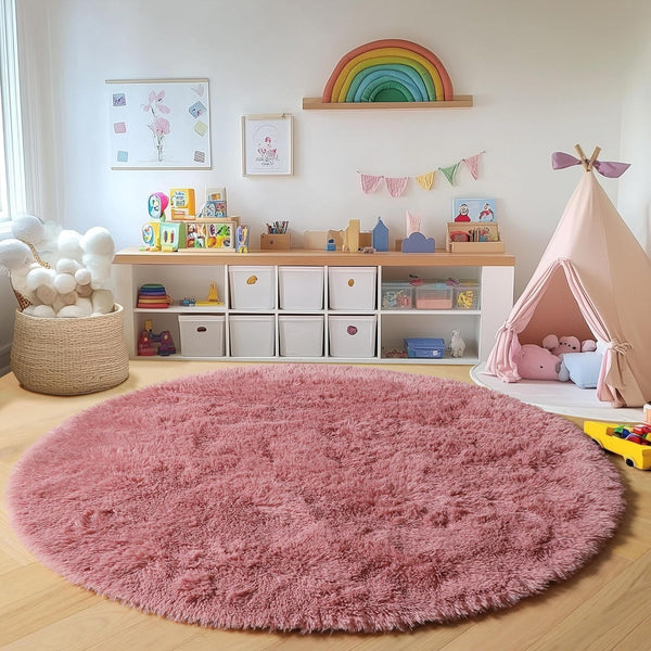 ONASAR Blush Round Rugs 6ft for Living Room Bedroom, Fluffy Circle Area