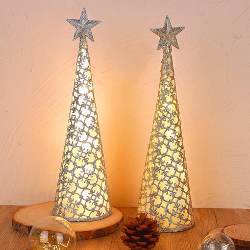 Juegoal Lighted Christmas Table Decorations with Star and 10 LED Lights, Indoor Xmas Holiday Tabletop Ornament Set