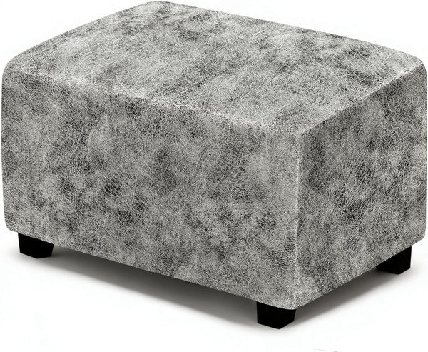 ANARACHON Leather Like Ottoman Cover, Stretch Small/Large Square Ottoman Covers, Rectangular Ottoman