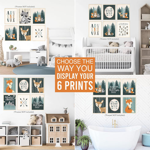 6 Hadley Designs Adventure Nursery Wall Decor - Reversible Unframed Baby Boy Nursery Decor, Mountain Decors for Boys