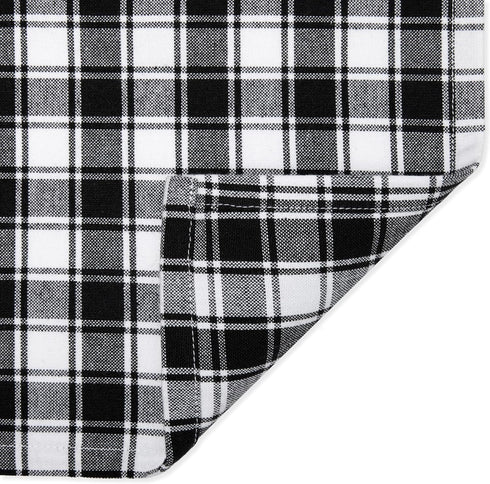 Cackleberry Home Set of 2 Black and White French Check Cafe Curtains, Woven Cotton 28"W x 24"L