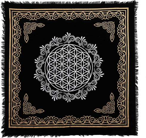 Indian Consigners Altar Cloth, Flower of Life Witchcraft Alter Tarot Spread Top Cloth, 18 by 18 Spiritual Design