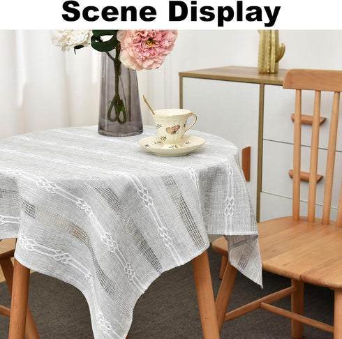 Limalred 36x36 Inch Farmhouse Striped Embroidery Small Square Tablecloth, Openwork Heavy Weight Linen Wrinkle Resistant