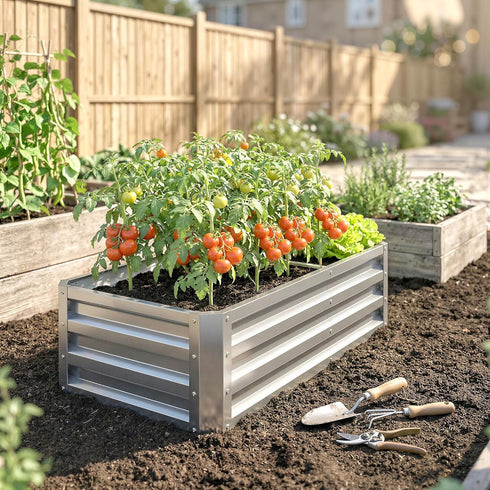 4' 2' 1' Outsunny Galvanized Raised Garden Bed, x x Metal Planter Box, for Growing Vegetables, Flowers, Herbs