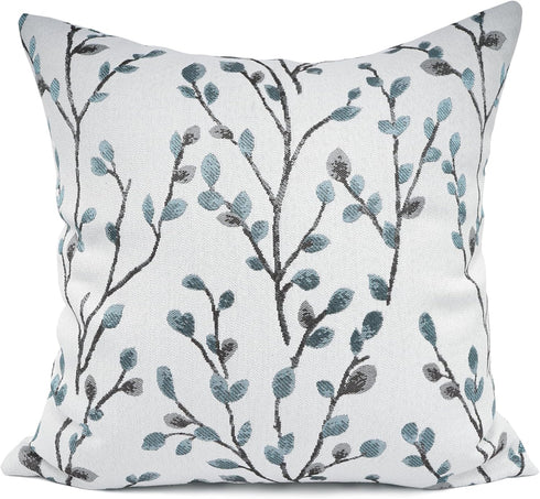 YOUR SMILE Classical Embroidery Jacquard Teal Leaf Pattern Square Decorative Throw Pillow Case Cushion Cover 18x18 inch