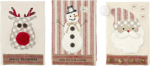 Mud Pie Christmas Appliqué Towel, Santa Design, 21" x 14"