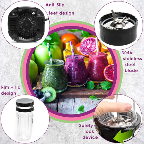 Moss & Stone Smoothie Blender - Compact Personal Blender with Additional Blender Cups - Mini Blender & To-Go Portable