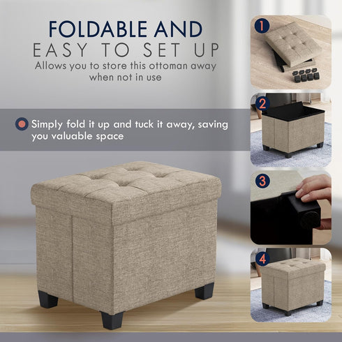 600 LB, 12 16 12, Ornavo Home Storage Ottoman Small Rectangle Ottoman with Legs, Foot Rest Stool Seat, Load up