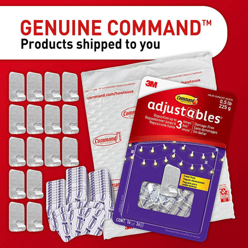 Command Adjustables Repositionable Clips, 1/2 lb, 16 Hooks, 36 Strips/Pack