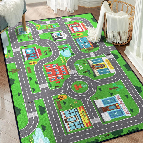 Play Rug for Playroom 59"x39", Kids Car Mat Town City Road Map