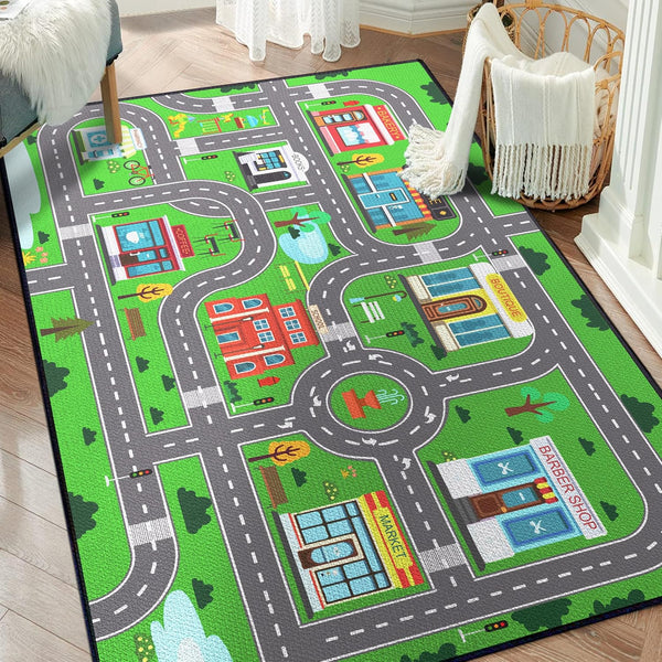 Play Rug for Playroom 59"x39", Kids Car Mat Town City Road Map
