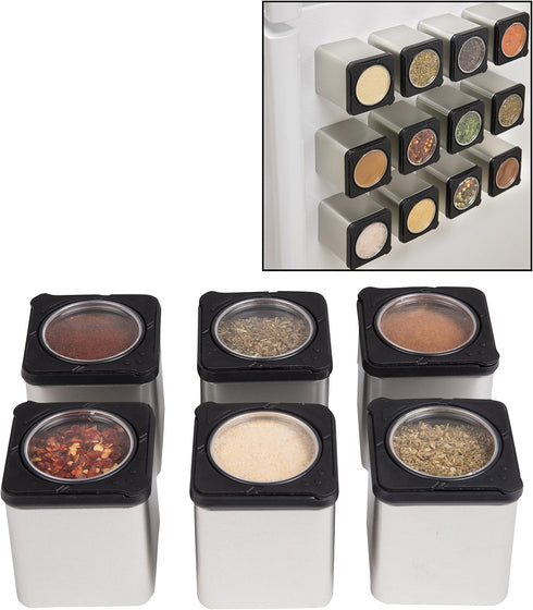 Magnetic Spice Jars Set of 6 - Shake or Pour Containers for Refrigerator Doors & Appliances - Easy Open Window Top