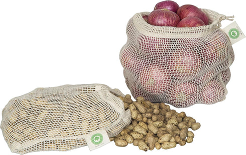 Reusable Mesh Produce Bags, 100% Organic Cotton, Eco-friendly & Washable Vegetable Bags (3 Medium)
