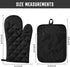 R HORSE 4Pcs Oven Mitts Pot Holders Set for Kitchen, Cotton Lining Heat Resistant Oven Gloves Black Kitchen Mittens Hot Pads Pot Holder with Pocket & Hanging Loop Trivets for Cooking Baking Grilling by R HORSE
