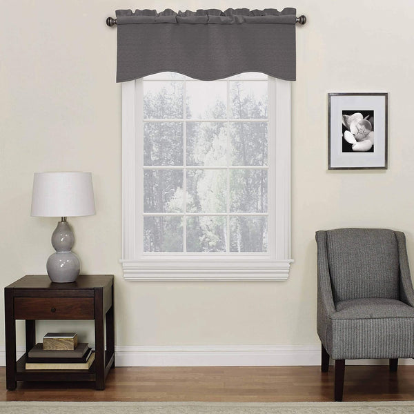 ECLIPSE Kendall Modern Scalloped Valance Rod Pocket Window Curtain for Kitchen or Bathroom, 42" x 18", Charcoal