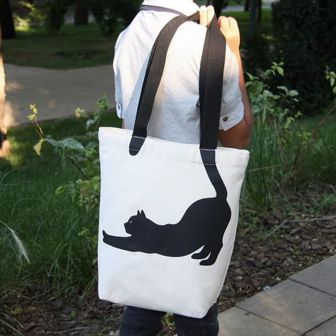 Miller & Max Canvas Tote Bag for Kids, 100% Cotton Cute Cat Print, Durable Design with Inner Pocket