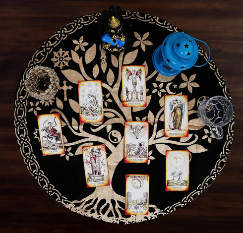 Indian Consigners Altar Cloth, 18" Square Celtic Tree of Life Wica Spread Decor for Tarot Witchery