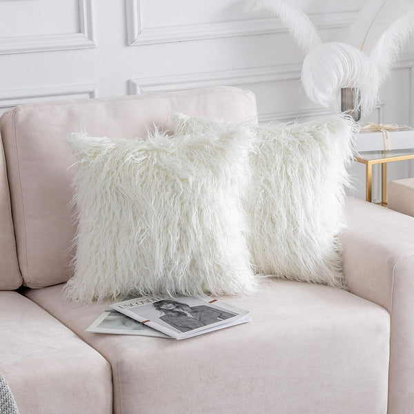 Home Brilliant 18x18 Fur Pillow Covers, Decorative Throw Pillow Covers Set of 2, Fluffy White