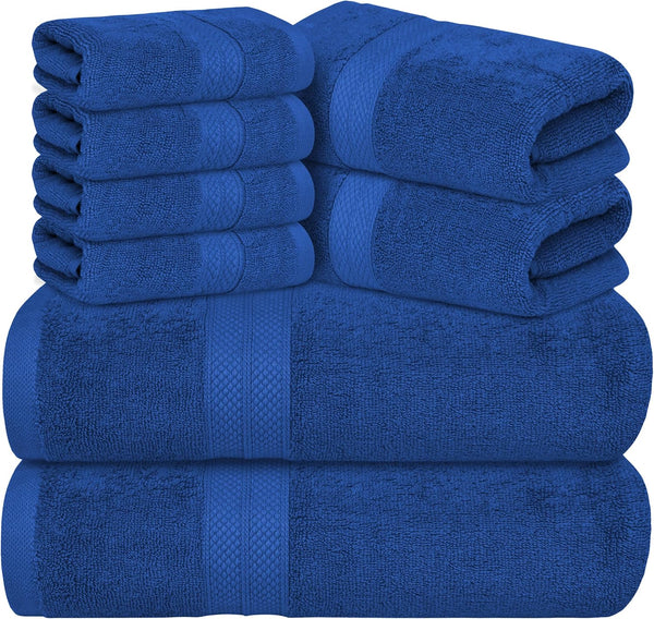 Avalon Towels Luxury 8 Piece Blue Towels Set, 2 Bath Towels, 2