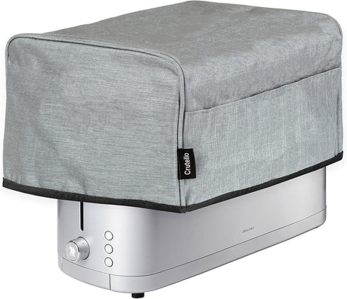 Crutello Toaster Cover for 4 Slice Long Slot Toaster with Storage Pockets, Small Appliance Dust Cover