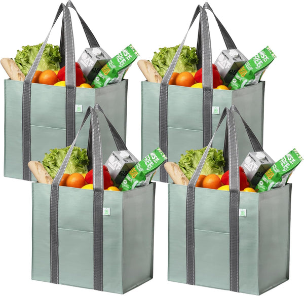 VENO 4 Pack Reusable Grocery Bags, Heavy-Duty Shopping Bags with Handles, Bags for