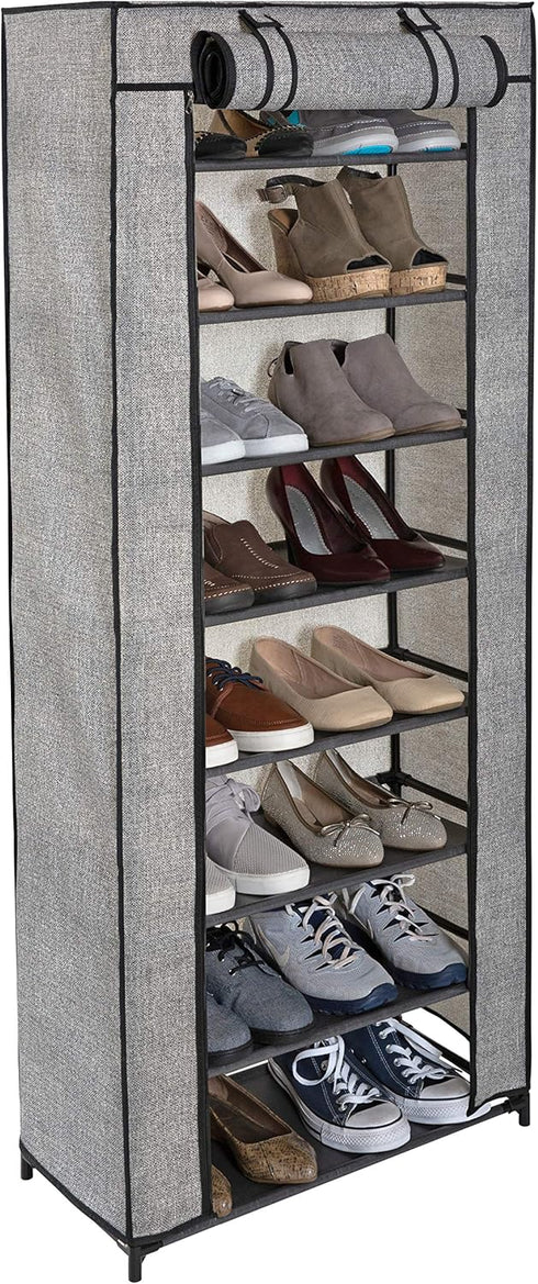 Simplify 8 Tier Shoe Storage Closet Organizer Rack with Cover, Free Standing,
