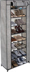 Simplify 8 Tier Shoe Storage Closet Organizer Rack with Cover, Free Standing,