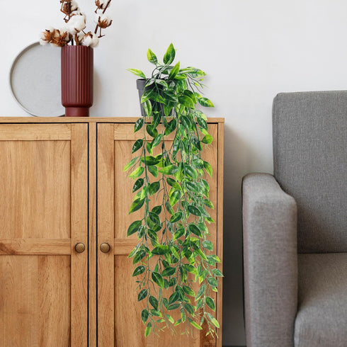 1Pcs Der Rose Small Fake Hanging Plants Artificial Pea Pod Faux Hanging Plants Indoor for Home Room Shelf Bookshelf