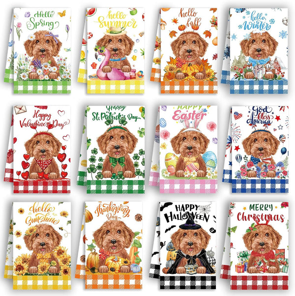 MALEBAZI Cute Golden Doodle Holiday Kitchen Towels Set of 12, Funny Dog Hand