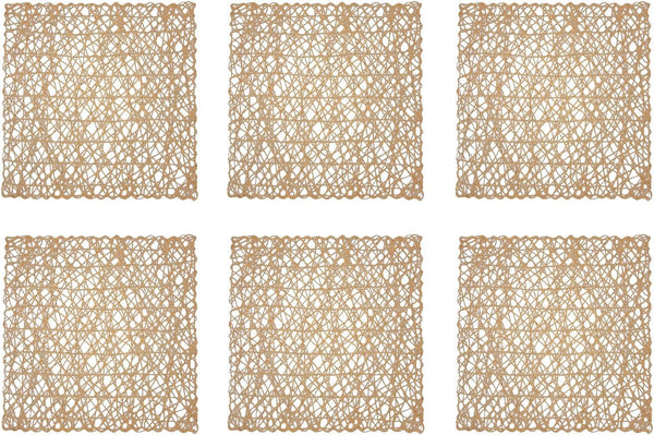 DII Woven Paper Tabletop Collection, Square Placemat Set, 16x16, Taupe, 6 Piece