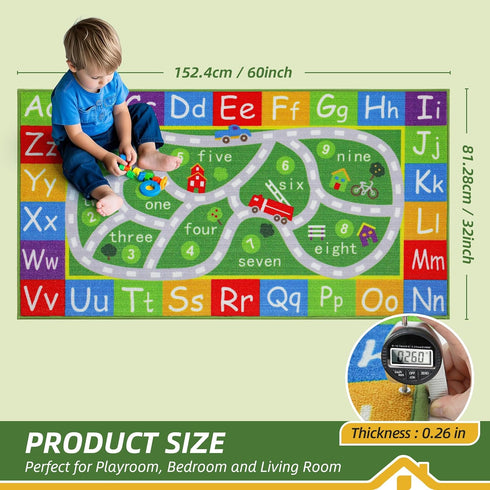 Playmat,32"x60" BEQHAUSE Kids Rug Carpet Preschool Rugs wtih ABC, Numbers, Non Slip Washable Play Mat Carpets for Kids