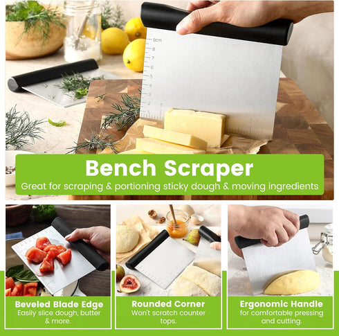 Spring Chef Dough Blender & Pastry Cutter Tool, Stainless Steel Pastry Blender & Bench Scraper for Baking