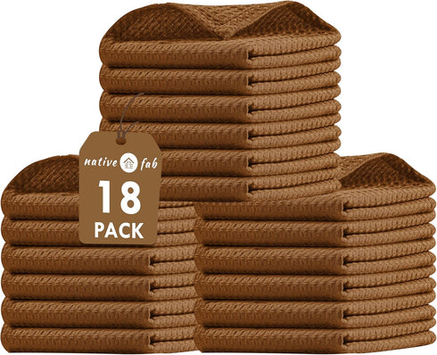 Native Fab 18 Pack Waffle Dish Cloths - 12x12 inch, 100% Cotton,