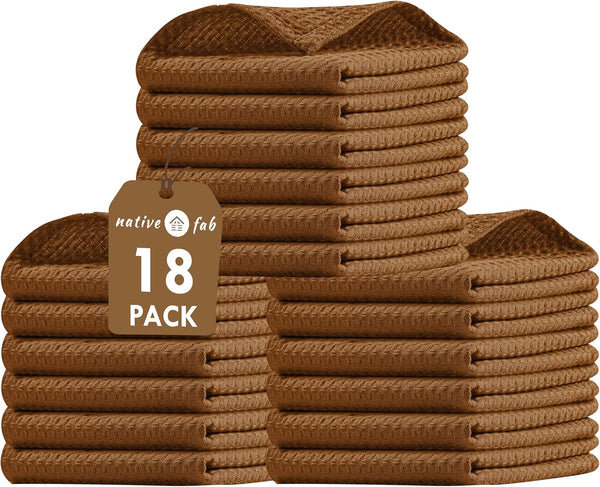Native Fab 18 Pack Waffle Dish Cloths - 12x12 inch, 100% Cotton,