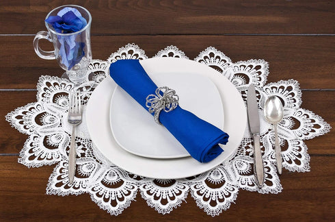 White European Lace and Antique Jacquard Fabric - Peacock Tail Lace Place mat, Doily, End Table Cover
