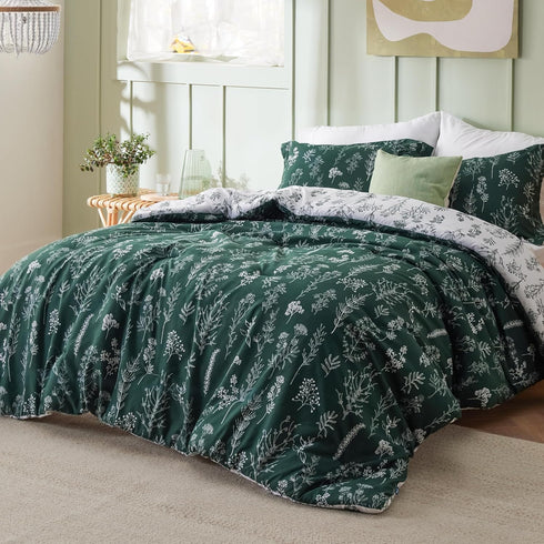 Bedsure Twin/Twin XL Comforter Set - Emerald Floral Bedding Comforter, 2 Pieces, Soft Reversible Comforter and Pillow