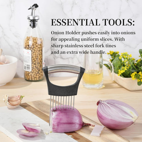 Mumulo Stainless Steel Onion Slicer for Onions, Tomatoes, Eggs, and Vegetables with Protective Cover (Black)