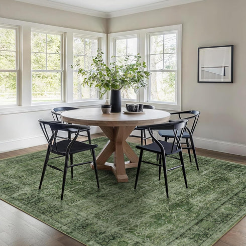 5x7 Green Washable Rug for Living Room Large Vintage Distressed Bedroom Rug Low Pile Non-Slip Soft Boho Carpets