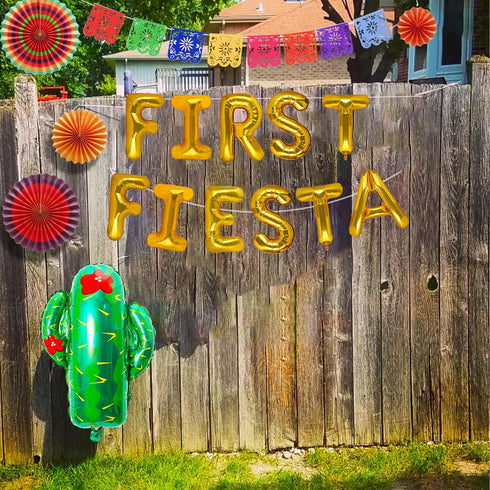 JeVenis Gold First Fiesta Birthday Decoration First Fiesta Balloons First Fiesta Backdrop First Fiesta High Chair