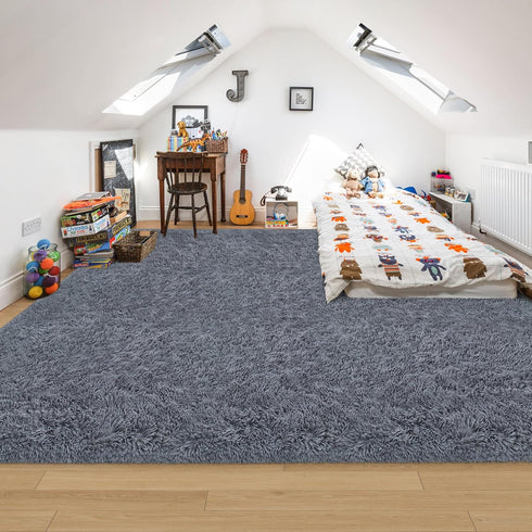 8x10 Grey Area Rugs for Living Room: Ultra Soft Fluffy Gray Rugs for Bedroom,Shag Non-Slip Large Fuzzy Plush Rug Indoor