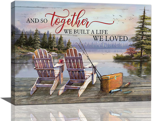 Fishing Wall Art, Farmhouse Lake Cabin Pictures Canvas Prints for Bathroom, Living Room, Bedroom 16"x12"