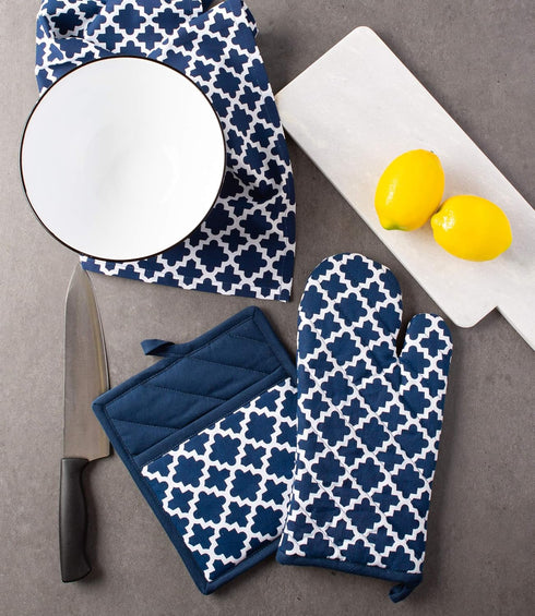 DII Lattice Basics Collection Kitchen Essentials, Oven Mitt & Potholder Set, Nautical Blue, 2 Piece